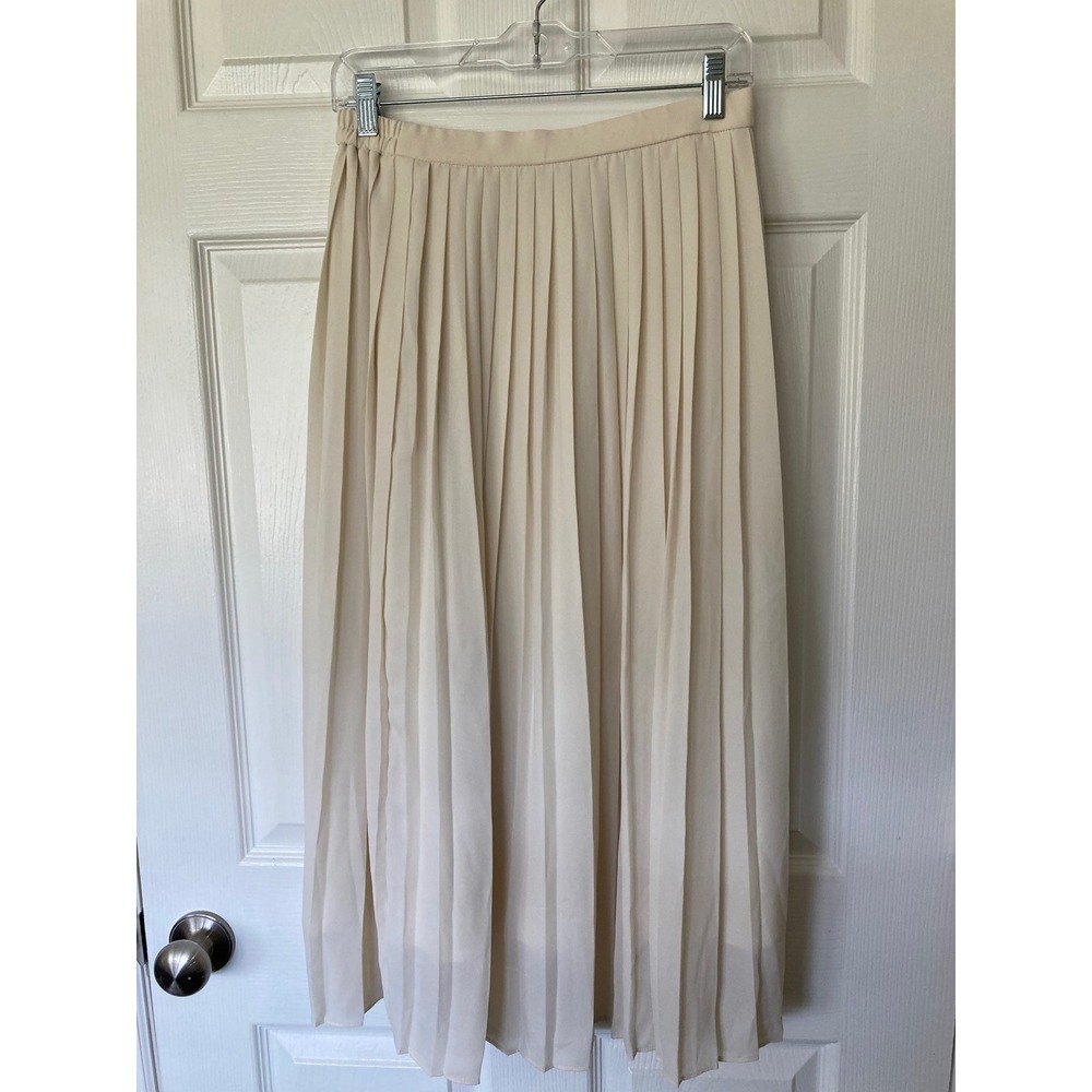 Uniqlo Pleated Midi Skirt Cream Beige Accordion Elastic Waist Large